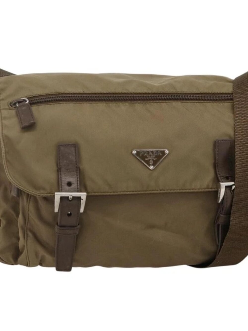 PRADA Shoulder Bag Nylon Beige Silver Auth 175788